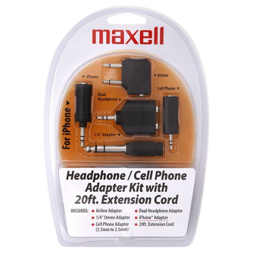 Maxell Headphone Cell Phone Adapter Kit, with 20 ft Extension Cord, 1 kit