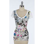 Eyeshadow Newspaper Neon Spray Paint V-Neck