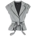 Byline Short Sleeve Melange Peplum Jacket with Tie