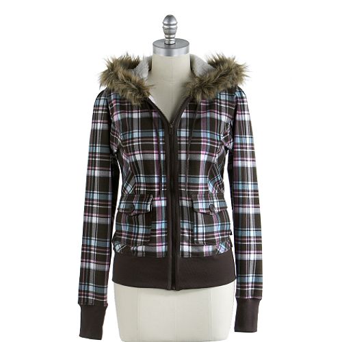 Self Esteem Partially Lined Plaid Sherpa Hoody