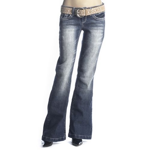 Bongo Belted Embellished Back Pocket Flare Jean