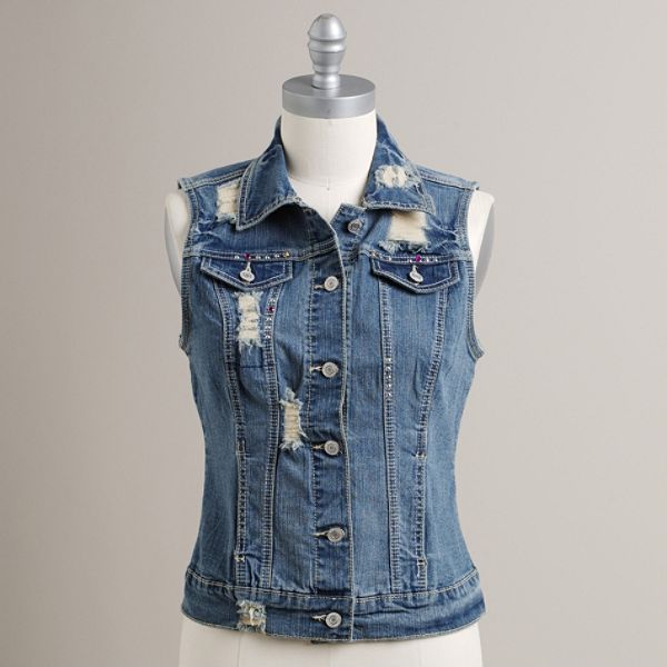 Southpole Denim Vest with Embellished Logo