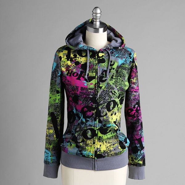 Hybrid Junior's Rainbow Splatter Newsprint Hoodie