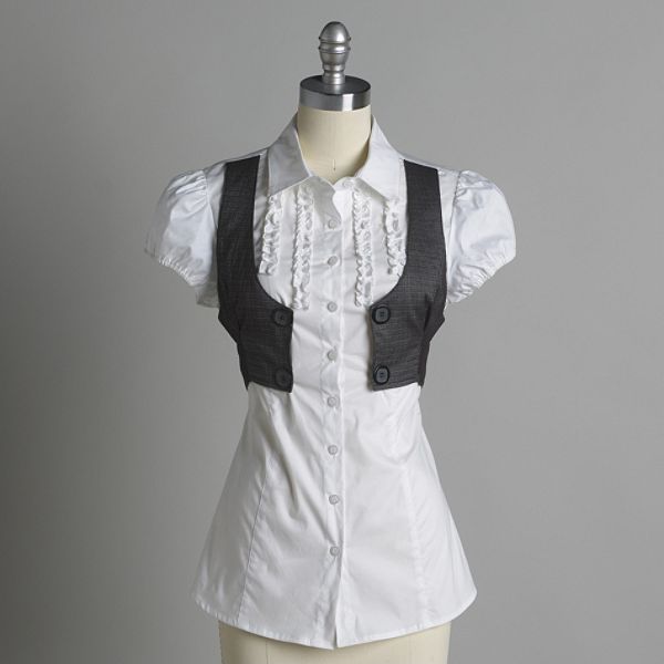 My Michelle Junior's Ruffled Bodice Blouse with Cropped Vest