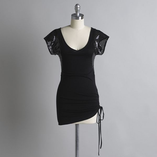 Fit: Juniors plus, Color: Black, Size: 3X Junior's Sequin Adorned