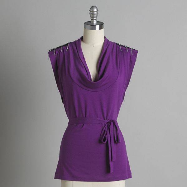 Fit: Juniors plus, Color: Plum, Size: 2X Junior's Accented Shoulder