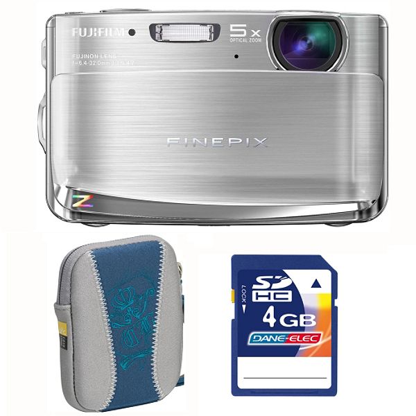 Fuji FinePix Z70 Silver 12MP Digital Camera, Blue Carry Case, 4 GB SD