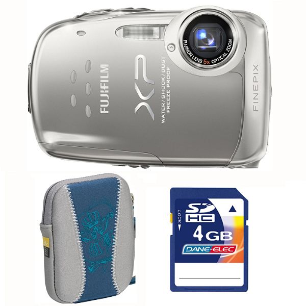 Fuji FinePix XP10 Silver 12MP All Purpose Digital Camera, Blue Carry