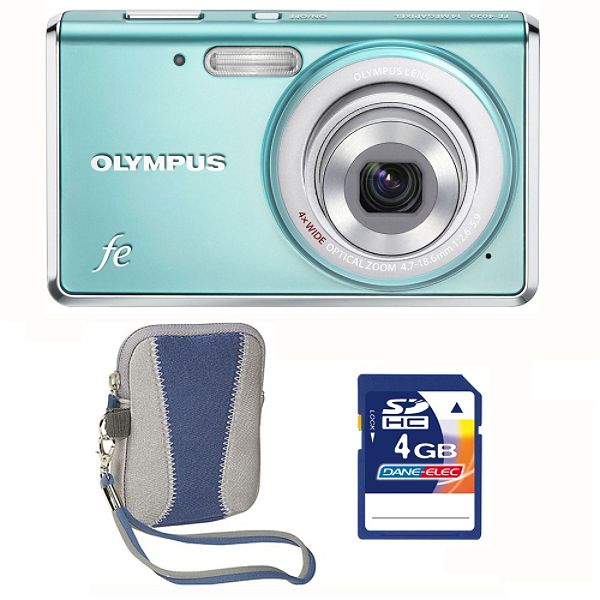 Olympus FE-4020 Blue 14MP Digital Camera, 4GB SD card & Blue Carry