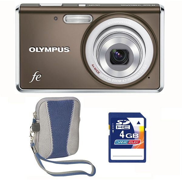 Olympus FE-4020 Gray 14MP Digital Camera, 4GB SD card & Blue Carry
