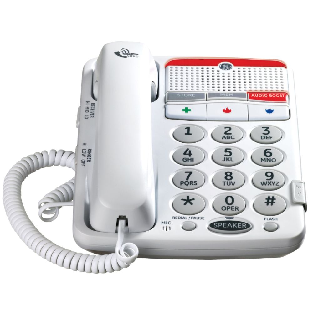 GE Corded Phone w/ Large Buttons & 3 Emergency 1-Touch Buttons