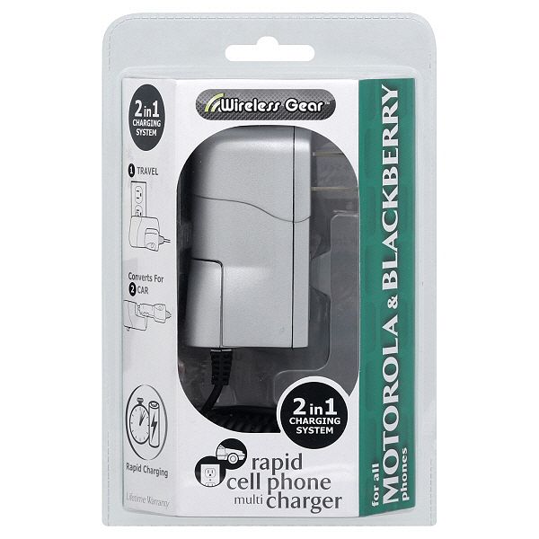 Wireless Gear Cell Phone Multi Charger, Rapid, 2 in 1 Charging System, For all Motorola & Blackberry Phones, 1 charger