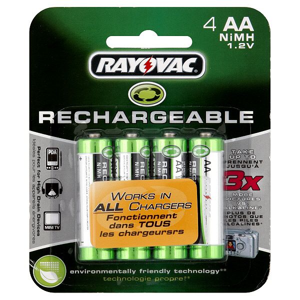 Rayovac NiMH AA Rechargeable Battery, 4 pk.