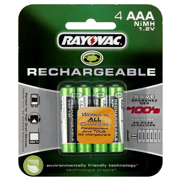 Rayovac NiMH AAA Rechargeable Battery, 4 pk.