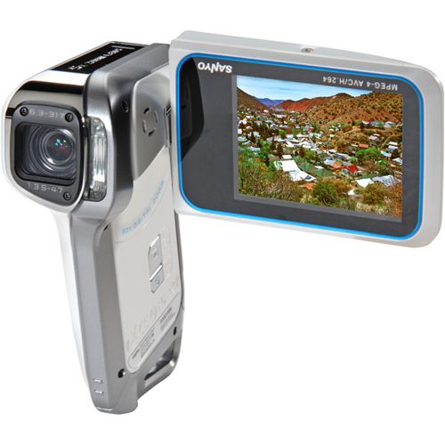 Sanyo - White Waterproof 8MP Digital Hybrid Camcorder with 5x Optical Zoom and 2.5" LC