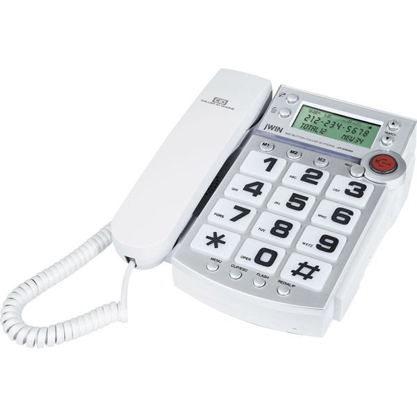 jWIN Corded Big Button Telephone With Caller ID And Speakerphone - White