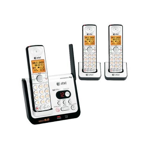AT&T DECT 6.0 Digital 3 Handset Cordless Telephone, Silver Black