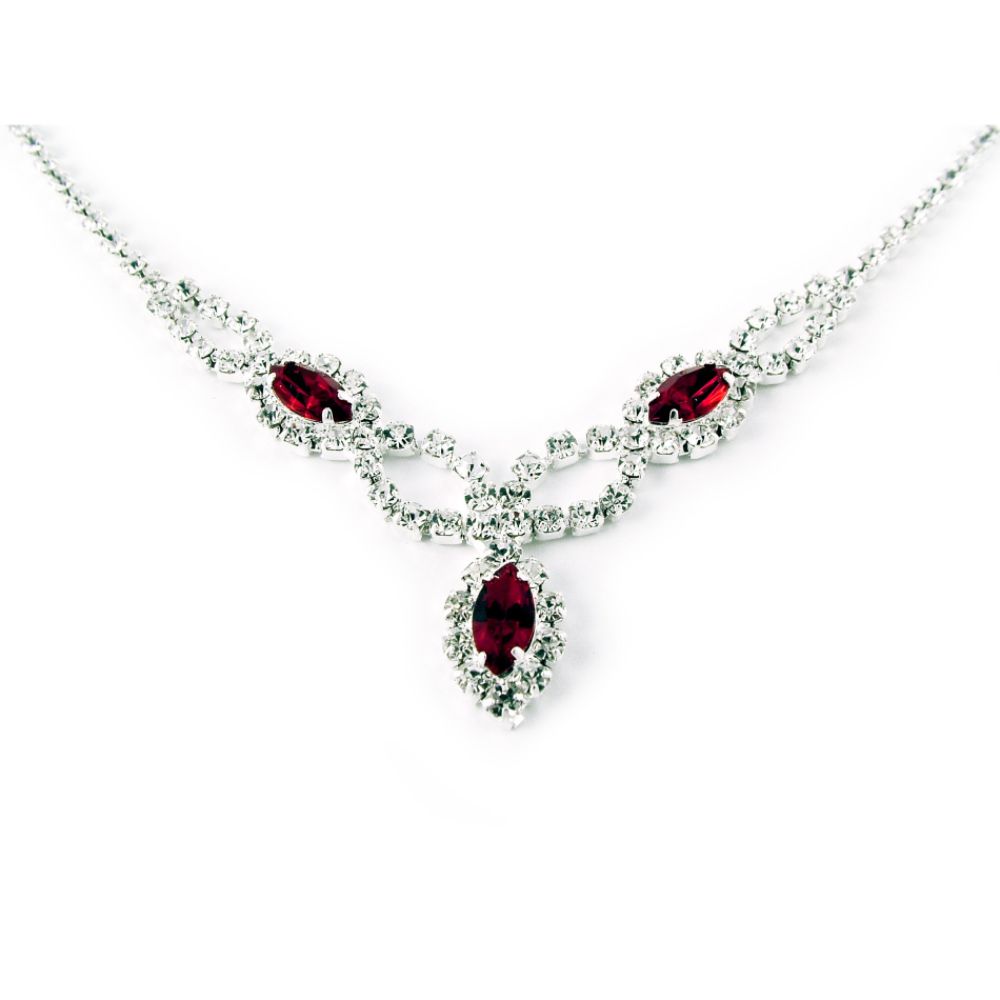 Metaphor Red Navette and Crystal Stone Drop Necklance