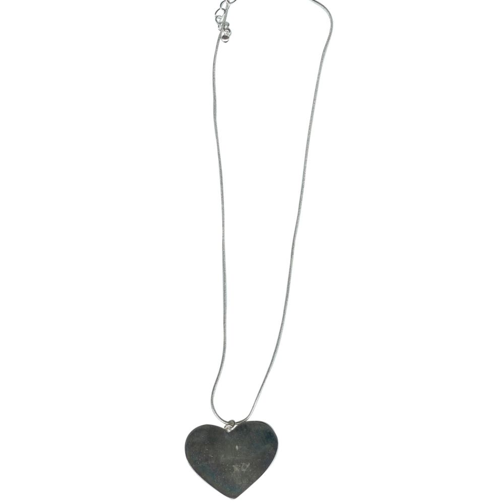 Apostrophe Silvertone Snake Chain Necklace with Heart
