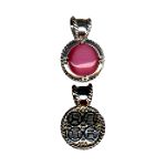 Covington Pink Stone and Etched Round Slide Pair - Antique Silver