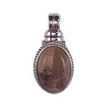 Covington Oval Stone Etched Slide - Antique Silver