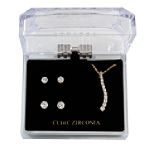 Sears Roebuck and Co. Cubic Zirconia Silver Linear Pendant and 2 Earrings