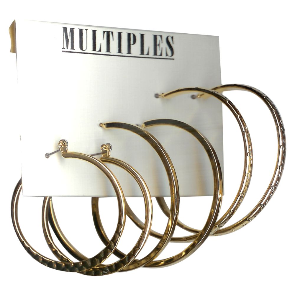 Multiples 3-Piece XL Textured Hoop Earring Set - Goldtone