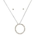 Apostrophe Crystal Eternity Circle Pendant and Stud Earring Set - Silvertone