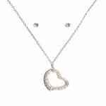 Apostrophe Crystal Floating Heart Pendant and Stud Earring Set - Silvertone