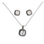 Apostrophe Clear Square Stone Pendant and Stud Earring Set - Silvertone