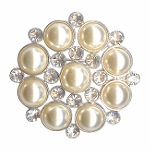 Covington Pearl and Crystal Cluster Pin - Silvertone