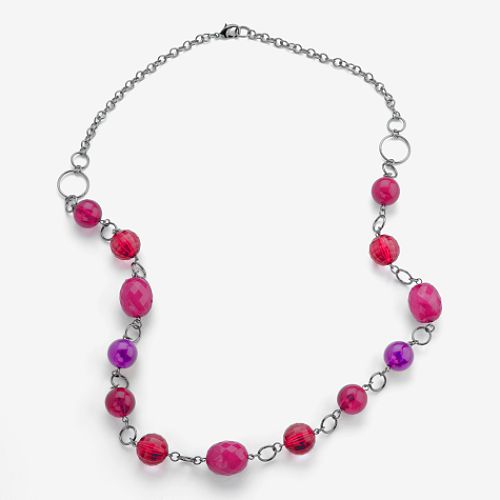 Studio By Dauplaise Necklace, Long Chain with Large Red & Amethyst Beads