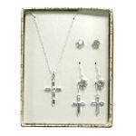 Sears Roebuck and Co. Silvertone/Crystal 4 Piece Earrings and Cross Pendant Set