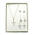 Sears Roebuck and Co. Goldtone/Crystal 4 Piece Earrings and Cross Pendant Set