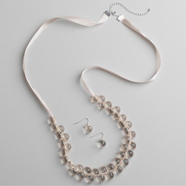 Great Price Multiples Peach Front Bead Cluster on Ribbon Necklace