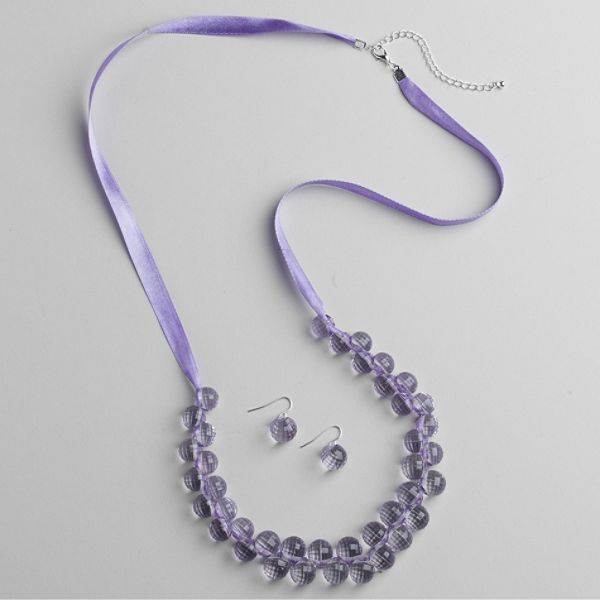 Great Price Multiples Purple Front Bead Cluster on Ribbon Necklace