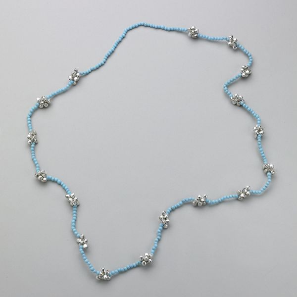 Apostrophe Aqua Long Bead Necklace with Silvertone Metal Bead