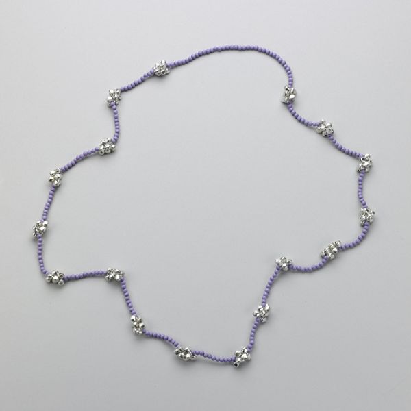 Apostrophe Purple Long Bead Necklace with Silvertone Metal Bead