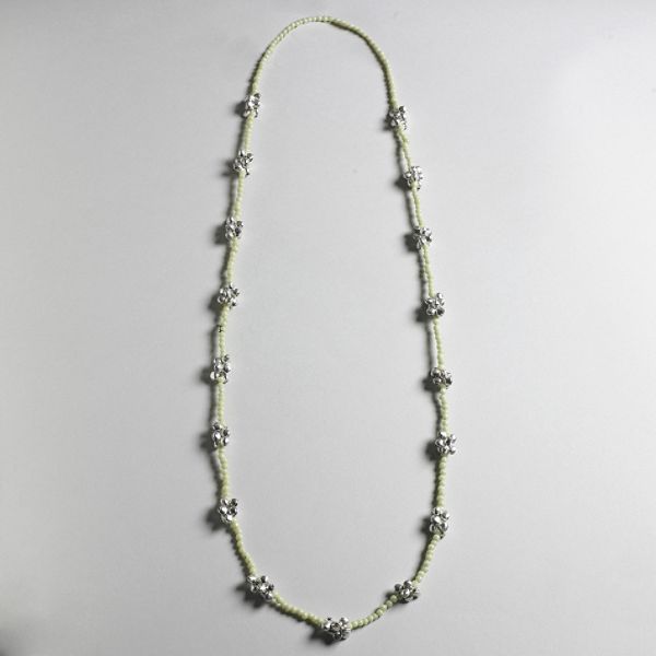 Apostrophe Mint Long Bead Necklace with Silvertone Metal Bead