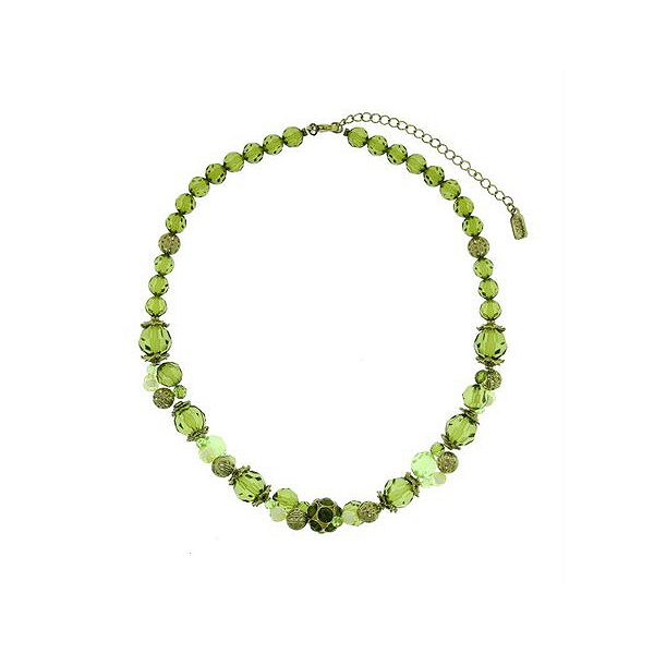 Kool Konnections Green and Goldtone Short Beaded Necklace