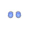 Blue Cats Eye Button Pierced Earring. Silverplate