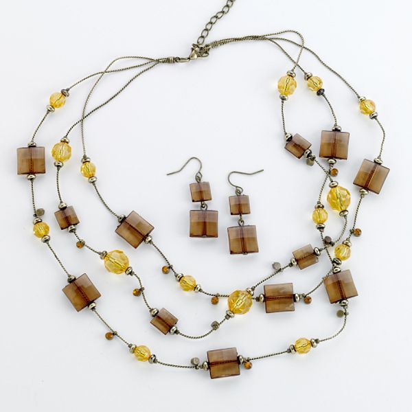 Great Price Multiples Necklace & Earring Set, Triple Strand Bead