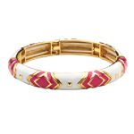 Apostrophe Bracelet, Enamel White with Pink and Goldtone Stretch