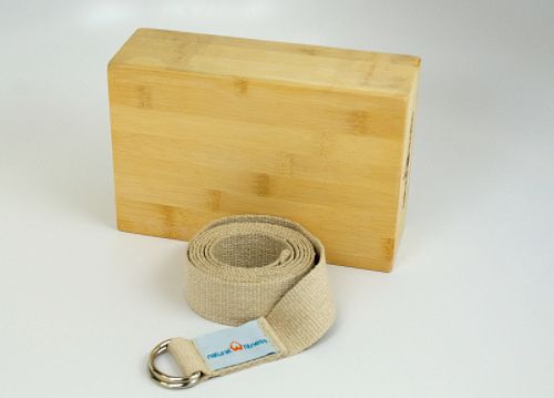 Natural Fitness Bamboo Yoga Block & Hemp  Strap Kit
