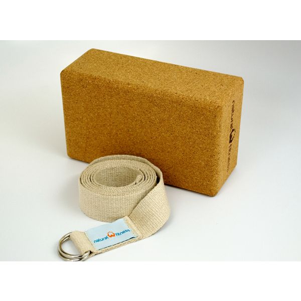Natural Fitness Cork Yoga Block & Hemp Strap Kit