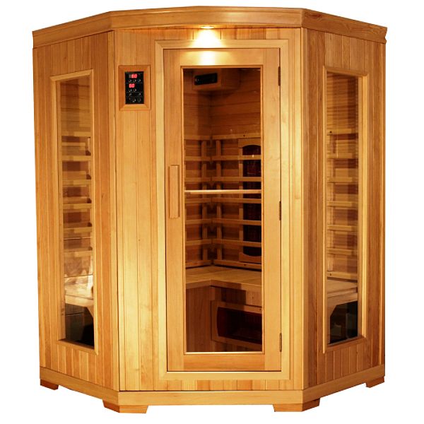 Lifesmart Deluxe Corner Design 2-3 Person Infrared Sauna 5 Ceramic Heaters Includes Full Radio, CD player and MP 3 Hook-up W/Speakers