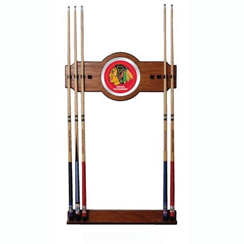 Trademark NHL Chicago Blackhawks 2 piece Wood and Mirror Wall Cue Rack