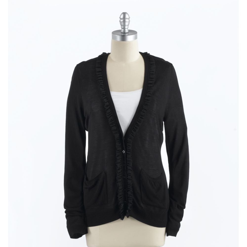 Apostrophe Solid Ruffle Placket Cardigan