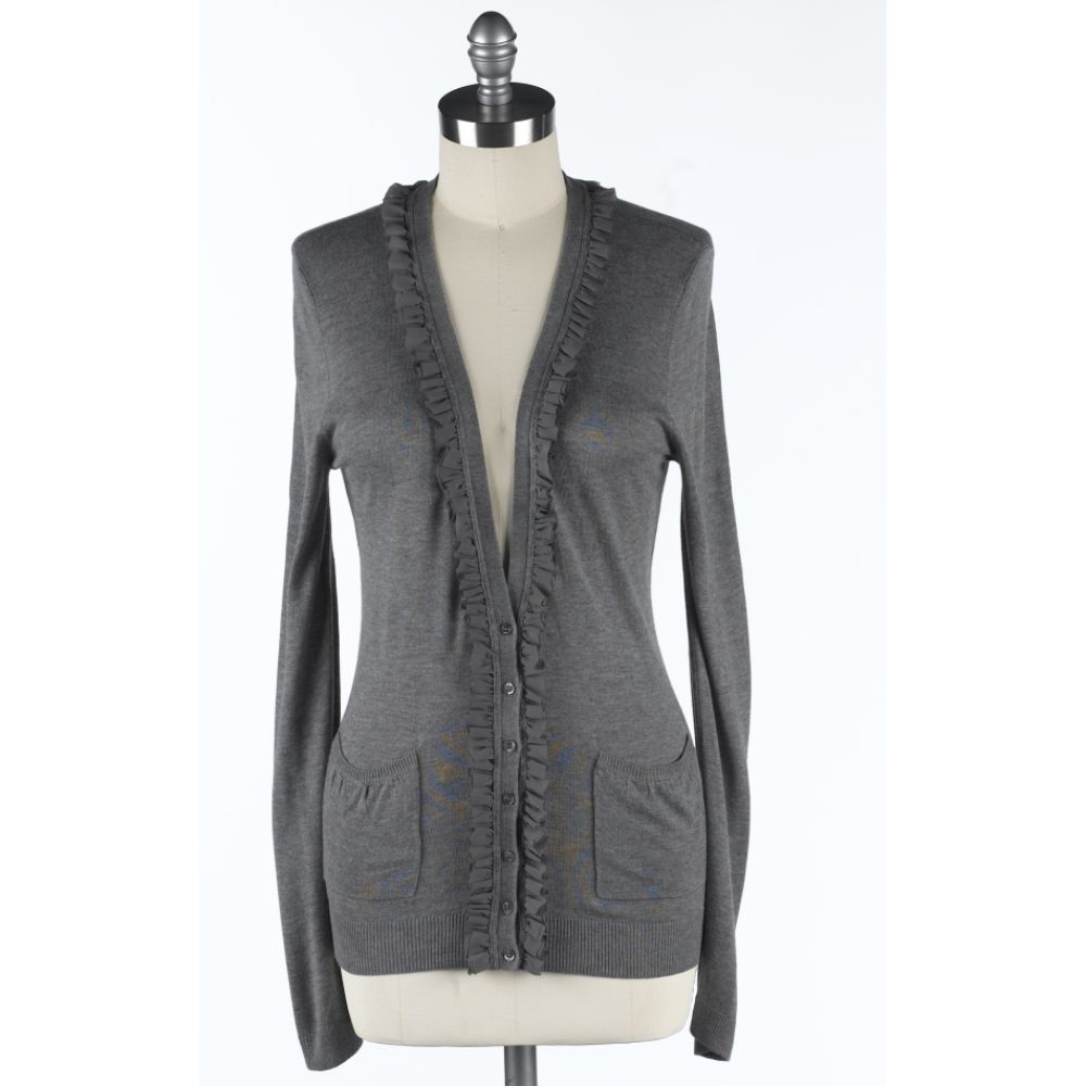 Apostrophe Solid Ruffle Placket Cardigan