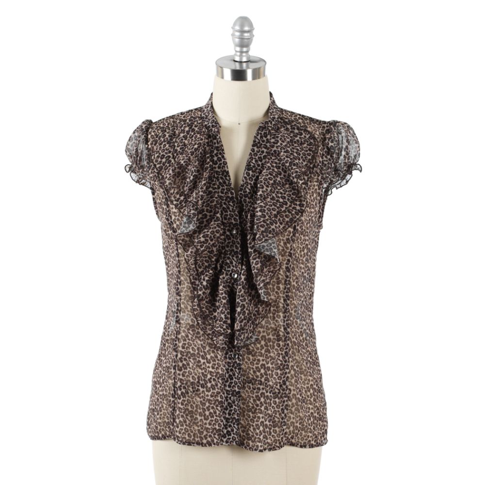 Sam and Max Y-Neck Ruffle Front Blouse